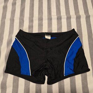 Speedo Splice Square Cut Swim Trunks - Black & Blue - Large